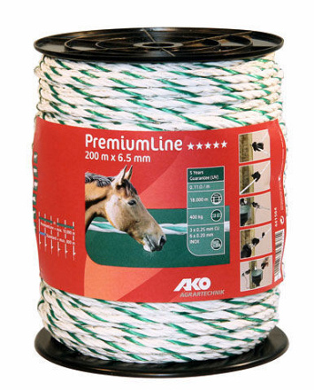 AKO PremiumLine schrikkoord wit/groen 6.5mm - 200m