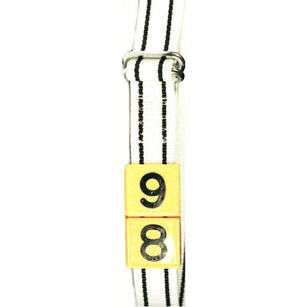 Riem nylon knelgesp 130cm, wit / zwarte strepen